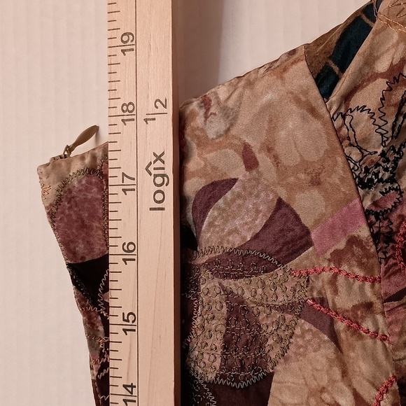 Chico's 100% Silk Skirt with Abstract Florals in Muted Colors and Embroidery - Picture 7 of 12